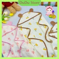 Ủ choàng cho bé sơ sinh vải muslin 4 lớp có mũ trùm đầu làm khăn quấn cho bé DuDu Baby