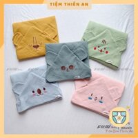 Ủ choàng cotton 4 lớp có mũ,Khăn ủ xô chất thoáng mát cho bé sơ sinh-Tiệm Bỉm Thiên An