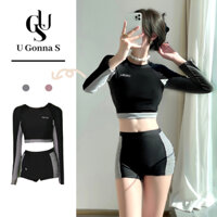U Gonna S Áo tắm dài cho phụ nữ tay hai mảnh gợi cảm với miếng độn ngực đơn giản cổ điển thanh lịch màu trơn thời trang đàn hồi 2023