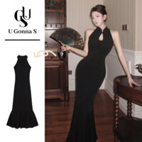 U Gonna S Dài Đầm Sườn Xám 2024 Hiện Đại Cho Nữ Không Tay Bodycon Thanh Lịch Gợi Cảm Thiết Kế Thời Trang Truyền Thống Quần Áo Co Giãn Tiệc Tối Màu Đen Tối Trang Trọng