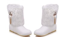 U-MAC Womens Faux Fur Short Boots Winter PU Leather Round Toe Slip-On Low Heel Warm Sweet Snow Ankle Boots