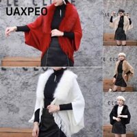 Uaxpeo Faux Fur Collar, Khăn choàng đan ấm áp mùa đông dày, Khăn quàng cổ dệt kim tua rua sang trọng