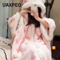 Uaxpeo Váy ngủ mùa đông, Áo choàng có mũ trùm đầu hoạt hình Hello Kittys, Đồ ngủ mềm mại sang trọng dễ thương