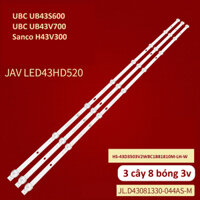 UBC UB43S600 #H43V300 - Bộ led 3 thanh 8 bóng 3v cho tivi UBC UB43S600 UB43V700 Sanco H43V300 và các dòng tương tự