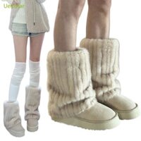 Uein Fuzzy Lông Thú Giả Chân Ấm Lông Thú Giày Cao Gót Giày Cao Gót Còng Bao Có Co Giãn Một Cặp Carnivals Boot Cover Y2K JK Unif
