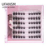 Ufasm 48 / 60 chiếc Cụm lông mi giả hình xoăn bằng len, cụm lông mi giả hình bong bóng tự nhiên màu đen, cụm lông tơ dày đặc có thể tái sử dụng lộn xộn Phụ nữ