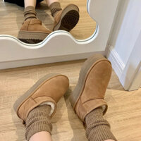 Ugg Premium Edition Star Mini Snow Boots có lông tích hợp lớp lót len và đế dày cao Giày bốt nữ len thật