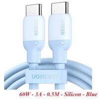 Ugreen 15278 60W 0.5M c-c hỗ trợ QC4.0 3A Cáp sạc nhanh - truyền dữ liệu 2 đầu USB-C dây nhựa Màu Xanh US563