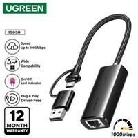 UGREEN 15638 Bộ chuyển đổi USB-C/USB-A sang Ethernet 1000Mbps cao cấp