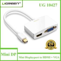 UGREEN 2 trong 1 cáp adapter  chuyển đổi Thunderbolt Mini Displayport to HDMI + VGA Cable Adapter Mini DisplayPort To HDMI VGA Converter for Apple MacBook Air Pro - Ugreen 10427 ( Trắng )