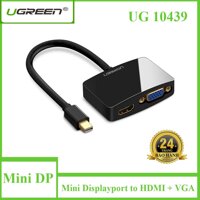UGREEN 2 trong 1 cáp adapter  chuyển đổi Thunderbolt Mini Displayport to HDMI + VGA Cable Adapter Mini DisplayPort To HDMI VGA Converter for Apple MacBook Air Pro - Ugreen 10439 ( đen )