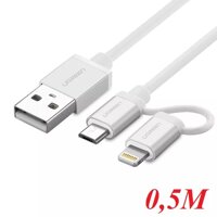 Ugreen 20747 0.5M Micro USB to USB cable cáp with Lightning Adapter Aluminum Case US165 10020747