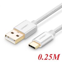 Ugreen 20810 Usb 2.0 To Usb C Cable With Nylon Webbing White 0.25M Us174 10020810