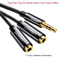 Ugreen 20816 25CM 3.5mm 1 ra 2 Màu Đen cáp chia âm thanh 1 vào ra 2 tai nghe