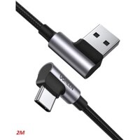 Ugreen 20857 2M 2 đầu bẻ góc 90 độ cáp usb type C ra A mạ Nickel đầu bọc nhôm chống nhiễu US176