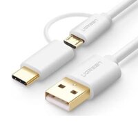 Ugreen 30170 0.5M màu trắng Cap USB-A sang Micro USB  USB-C cao câp US142 - Hàng chính hãng