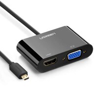 Ugreen 30355 Micro Hdmi To Hdmi + Vga Adapter With 3.5Mm Audio Port Đen 10Cm Mm115 10030355