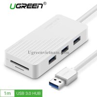 Ugreen 30411 1M màu Trắng Bộ chia HUB USB 3.0 sang 3 USB 3.0 + đọc thẻ SD TF hỗ trợ nguồn MICRO USB CR132 20030411