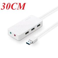 Ugreen 30418 30CM màu Trắng Bộ chia HUB USB 3.0 sang 3 USB 3.0 + cổng âm thanh 3.5mm hỗ trợ nguồn MICRO USB CR133