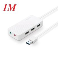 Ugreen 30419 1M màu Trắng Bộ chia HUB USB 3.0 sang 3 USB 3.0 + cổng âm thanh 3.5mm hỗ trợ nguồn MICRO USB CR133