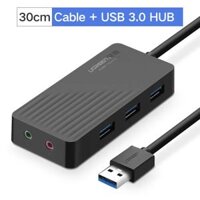 Ugreen 30420 30CM màu Đen Bộ chia HUB USB 3.0 sang 3 USB 3.0 + cổng âm thanh 3.5mm hỗ trợ nguồn MICRO USB CR133