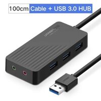 Ugreen 30421 1M màu Đen Bộ chia HUB USB 3.0 sang 3 USB 3.0 + cổng âm thanh 3.5mm hỗ trợ nguồn MICRO USB CR133