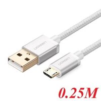 Ugreen 30653 0.25M màu Trắng Cáp sạc truyền dữ liệu USB 2.0 sang MICRO USB đầu mạ vàng US134