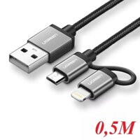 Ugreen 30891 0.5M Micro USB to USB cable cáp with Lightning Adapter Aluminum Case US165 10030891