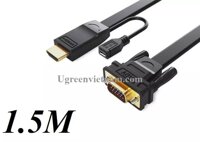 Ugreen 40267 1.5M màu Đen Cáp chuyển đổi HDMI sang VGA kèm cổng trợ nguồn Micro USB MM101 20040267