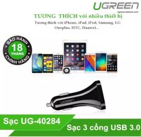 Ugreen 40284 Black 29W 3 Port Usb Car Charger Sạc Nhanh Trên Xe Hơi Ô Tô Cd124 10040284