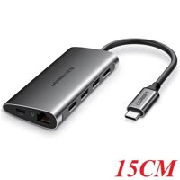 Ugreen 50538 25CM usb c to 3*usb 3.0 hdmi rj45 sd&tf converter xám cm121 10050538