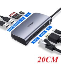 Ugreen 50852 20CM Gray Hub 7 in 1 Type C Dock Adapter with Ethernet. 4K USB C to HDMI. 2 USB 3.0 Ports. Micro SD Card Reader. USB C PD 100W CM212 10050852