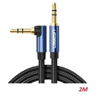 Ugreen 60181 2M màu đen cáp bẻ góc 90 độ 3.5mm mạ vàng 24K đầu màu xanh bọc kim loại chống nhiễu AV112