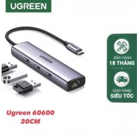 Ugreen 60600 Bộ hub chia USB Type-C to 3 cổng USB 3.0 kèm Lan Gigabit