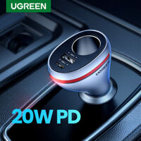 Ugreen 60712 Sạc Ô Tô UGREEN Ổ Cắm Kéo Dài Đơn 2 Cổng USB (PD 20W) chính hãng