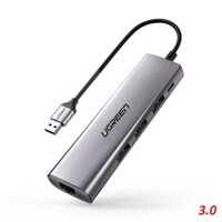 Ugreen 60812 20CM màu xám Hub usb 3.0 ra 3 cổng + RJ45 Gigabit nguồn micro usb CM266