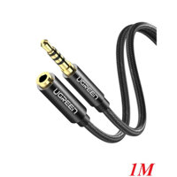 Ugreen 60846 1M màu đen 3.5mm 3 ngấn nối dài Cáp âm thanh dây bện nylon 50cm hỗ trợ micro AV118