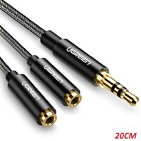 Ugreen 70102 20CM black 3.5mm Audio Stereo Y Splitter Cable M to 2F Aluminum Shell with Braided AV123 10070102