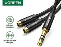 Ugreen 70102 cáp chia âm thanh 3.5mm từ 1 đầu đực sang 2 đầu cái dài 20cm bện nylon cao cấp(màu đen)