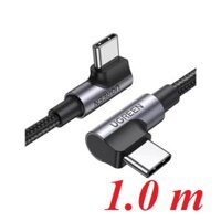 Ugreen 70696 1M 2 đầu bẻ 90 độ vuông góc cáp USB type C màu đen bọc nhôm dây dù chống nhiễu US335