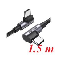 Ugreen 70697 1.5M 2 đầu bẻ 90 độ vuông góc cáp USB type C màu đen bọc nhôm dây dù chống nhiễu US335