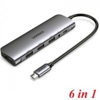 Ugreen 80132 Bộ chuyển đổi USB type C  SANG 100W PD + AUX 3.5mm support Mic + HDMI 4K 30hz + 3 * USB 3.0 màu xám CM136