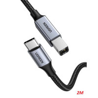 Ugreen 80807 2M 2.0 đầu bọc nhôm dây dù chống nhiễu màu xám cáp USB type C ra usb B máy in US370