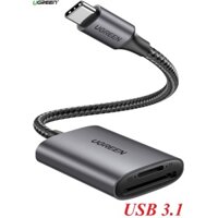 Ugreen 80888 SD/TF chuẩn USB 3.1 Type C Đầu đọc thẻ nhớ vỏ nhôm cao cấp CM401