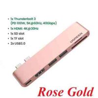 Ugreen 90288 rose gold for macbook pro and air without casing only type C to Multifunction Adapter SD/TF Card Reader 4K HDMI 2 USB 3.0 and PD 100w 40Gbps CM380