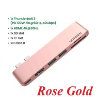 Ugreen 90288 rose gold for macbook pro and air without casing only type C to Multifunction Adapter SD/TF Card Reader 4K HDMI 2 USB 3.0 and PD 100w 40Gbps CM380 10090288