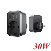 Ugreen 90613 30w 2 cổng USB A và 1 USB-C màu xám 2A1C Sạc điện thoại cắm tường EU tròn CD314