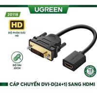 Ugreen Cáp chuyển  DVI 24+1 sang HDMI Ugreen 20118 dài 20cm màu đen nối từ máy tính card sang màn hình HDMI