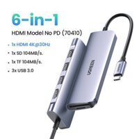 Ugreen HUB USB C HUB 7 Trong 1 4K  30hz 6 Trong 1 Đầu Đọc Thẻ Nhớ HDMI 4K 2 USB 3.0 PD100W hàng chính hãng - 70410  6 IN 1
