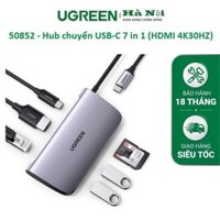 Ugreen HUB USB C HUB 7 Trong 1 4K 30hz 6 Trong 1 Đầu Đọc Thẻ Nhớ HDMI 4K 2 USB 3.0 PD100W hàng chính hãng - 50852 7 IN 1